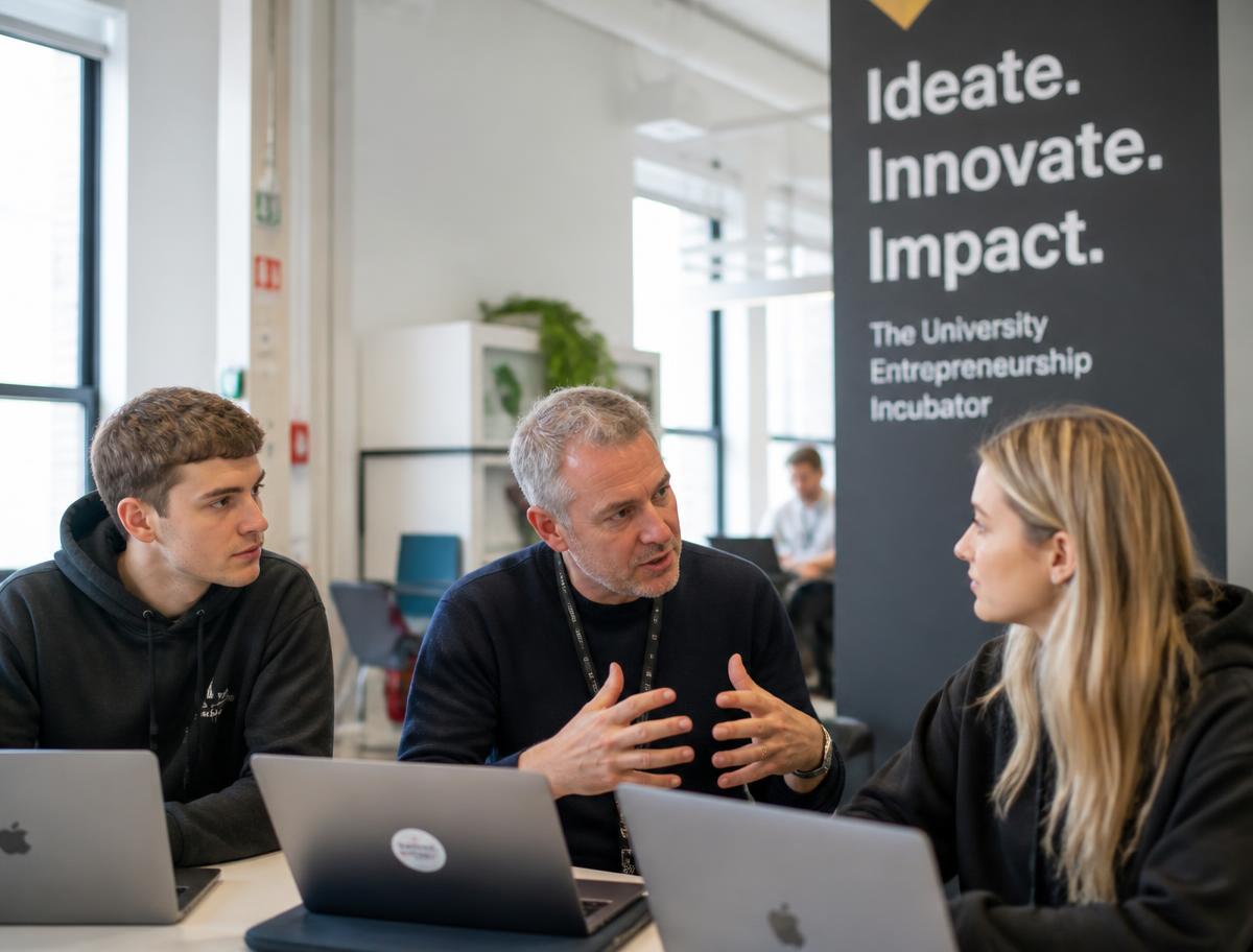 Mentor advising two student founders