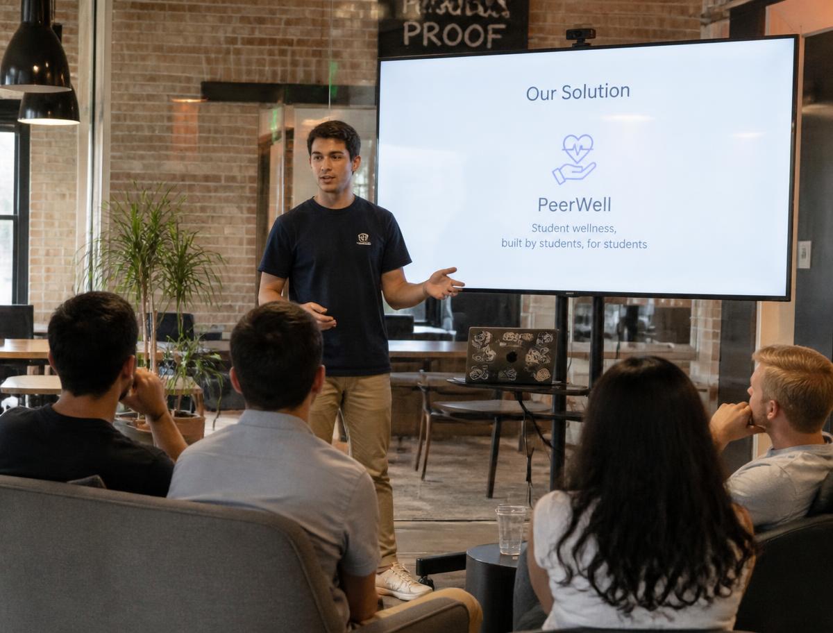 Student pitching a start-up idea